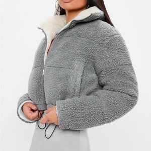Missguided Reversible Grey and Cream Cropped Puffer Jacket